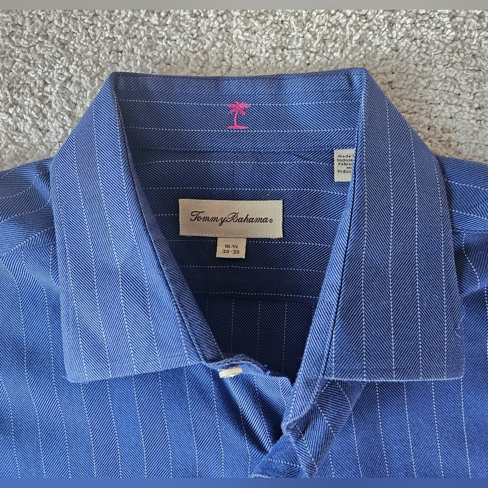 TOMMY BAHAMA Blue Pinstripe Cotton Shirt | SZ 16.5" - Picture 10 of 13